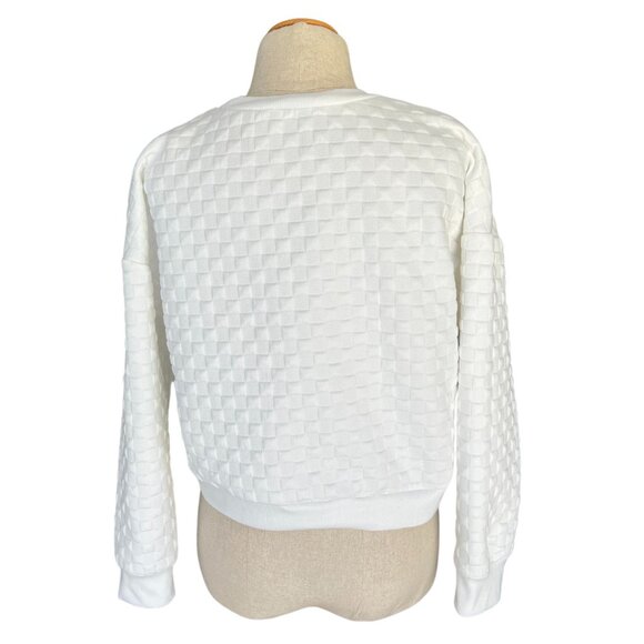 Paper Crane Women Medium White Quilted Long Sleeve Sweater Sweatshirt Checkered - Picture 2 of 7